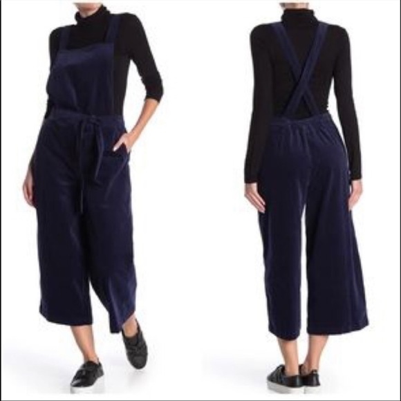 Susina Wide Leg Blue Velvet Jumpsuit/Overalls! - Picture 2 of 5